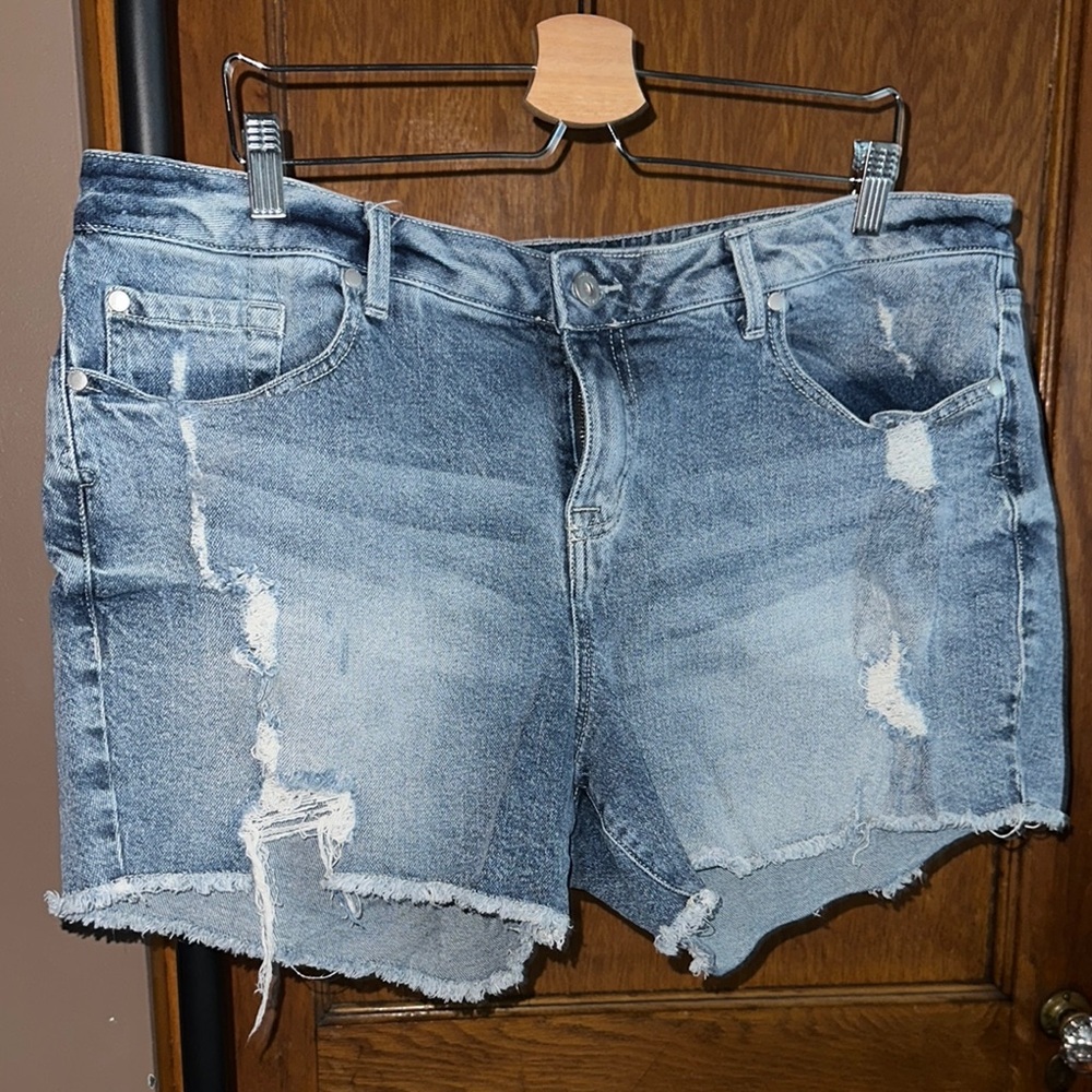 Torrid Blue Jean Shorts Distressed Frayed Hem